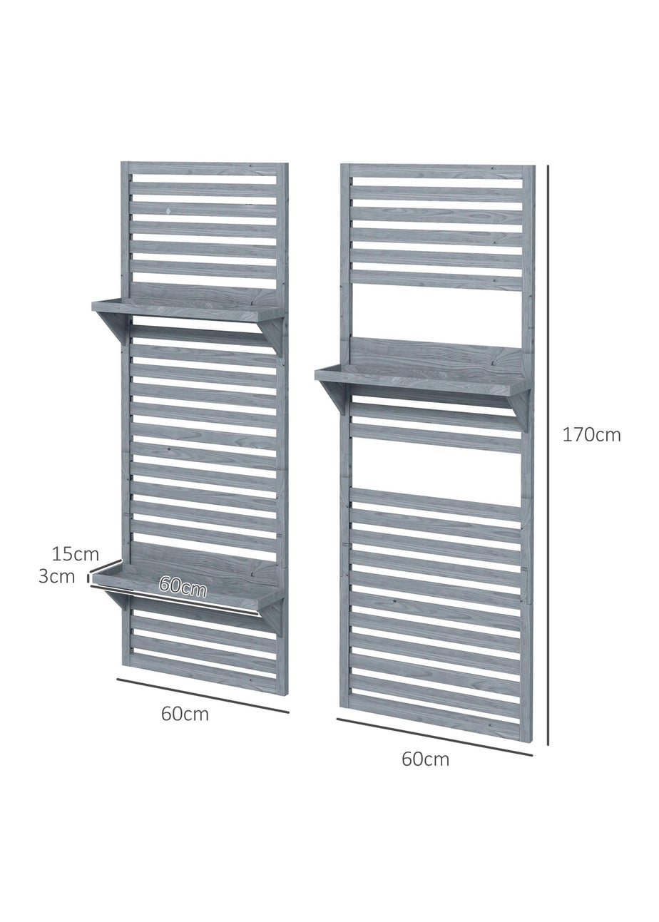 Outsunny Wall Mounted Plant Stands with Shelves & Slatted Trellis Set of 2