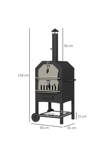Outsunny Outdoor Pizza Oven Charcoal Grill with Rain Cover, Shelf & Wheels