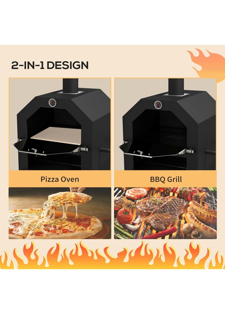 Outsunny Outdoor Pizza Oven Charcoal Grill with Rain Cover, Shelf & Wheels