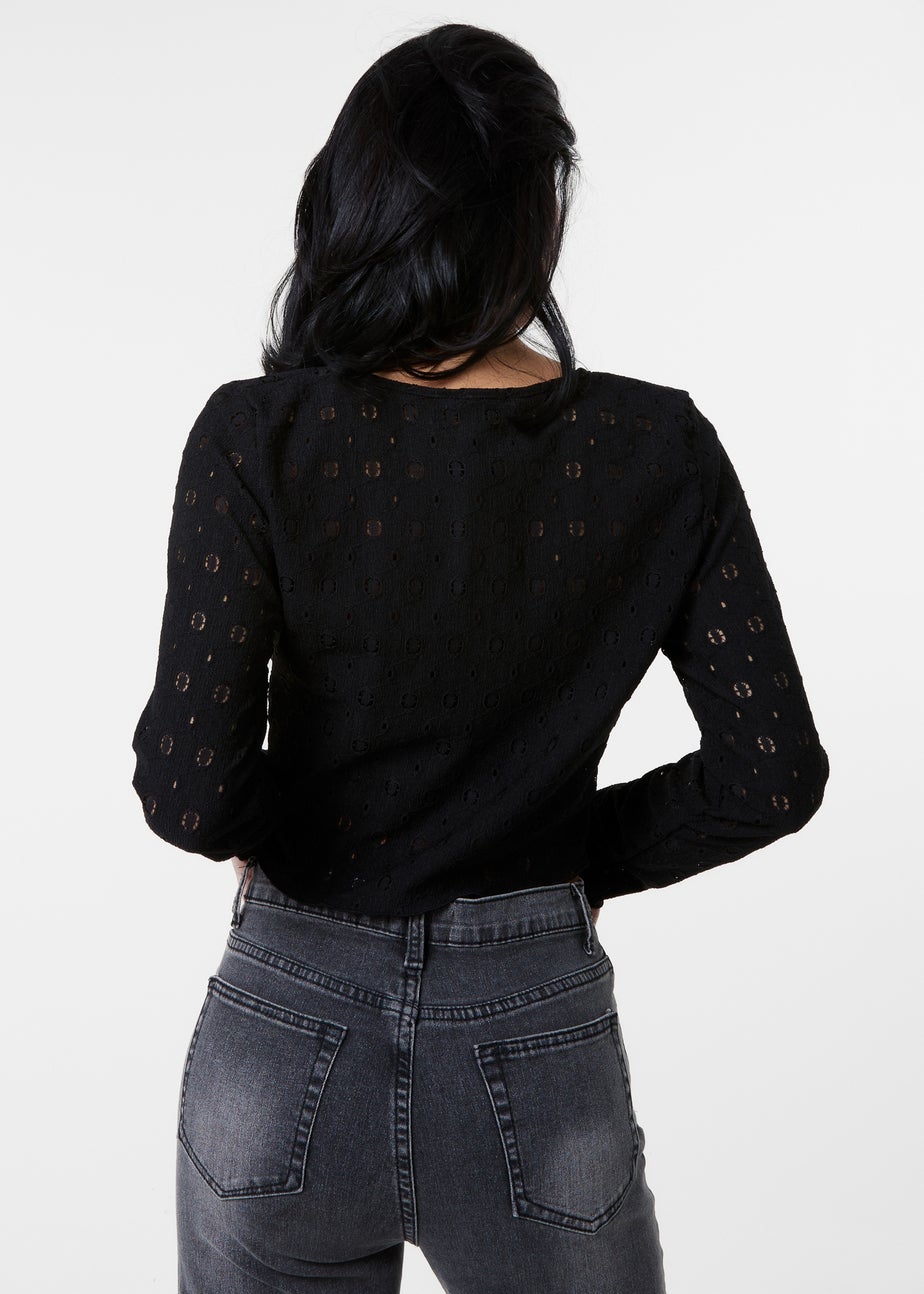 Pink Vanilla Black Tie Front Cutwork Cardigan