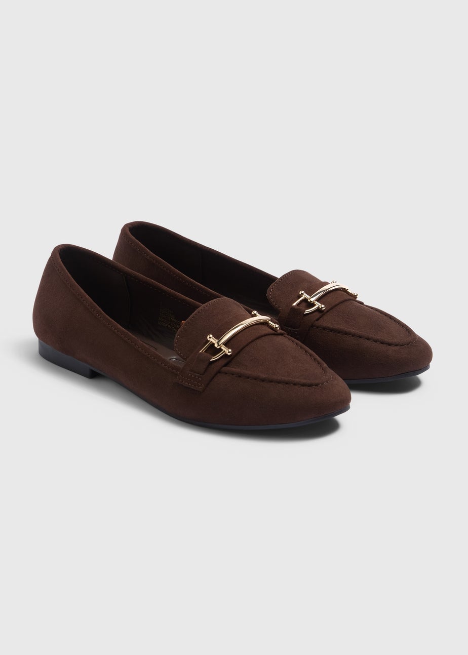 Brown Gold Metal Bar Loafers