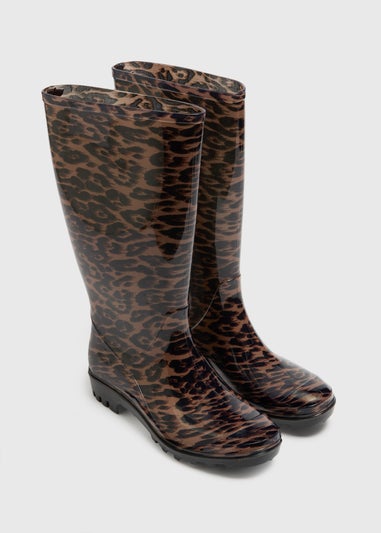 Brown Leopard Print Tall Wellies