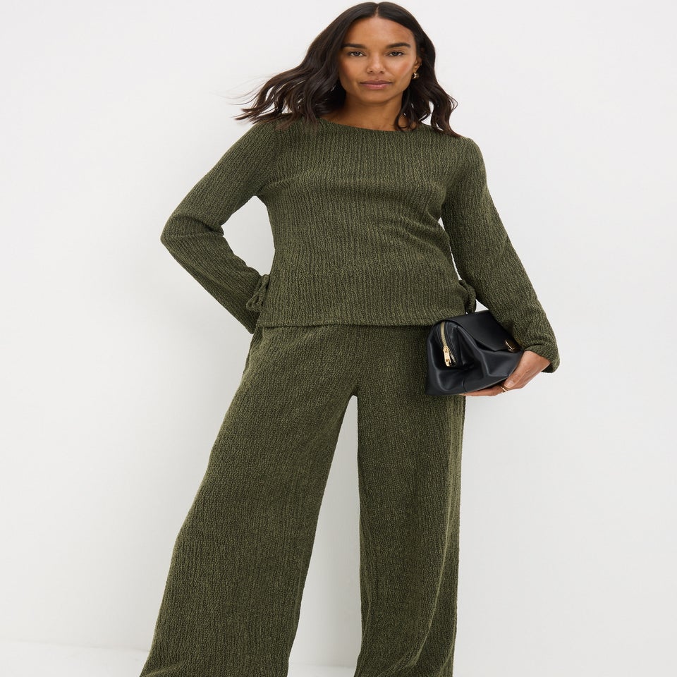 Khaki Hypertexture Wide Leg Trousers