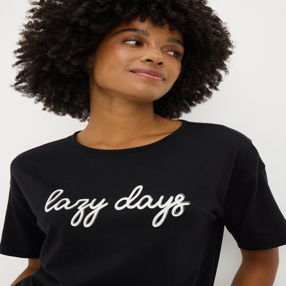 Black Lazy Days T-Shirt Nightie