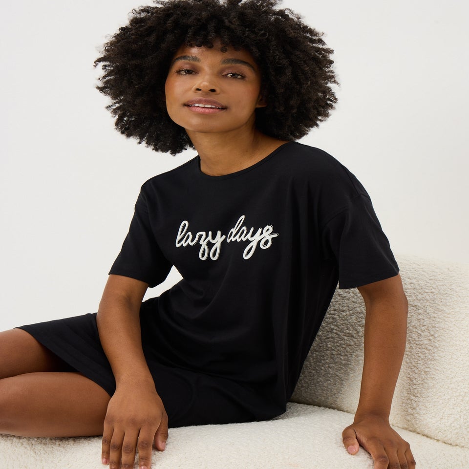 Black Lazy Days T-Shirt Nightie