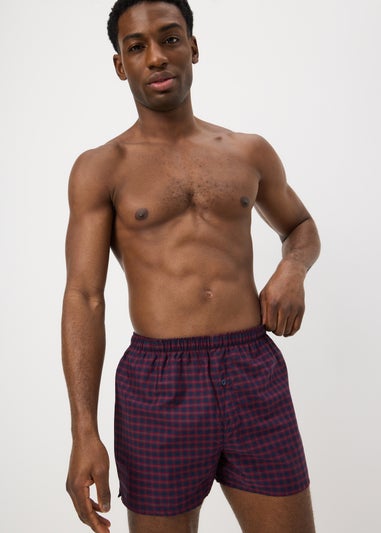 3 Pack Burgundy Geo Check Woven Boxers