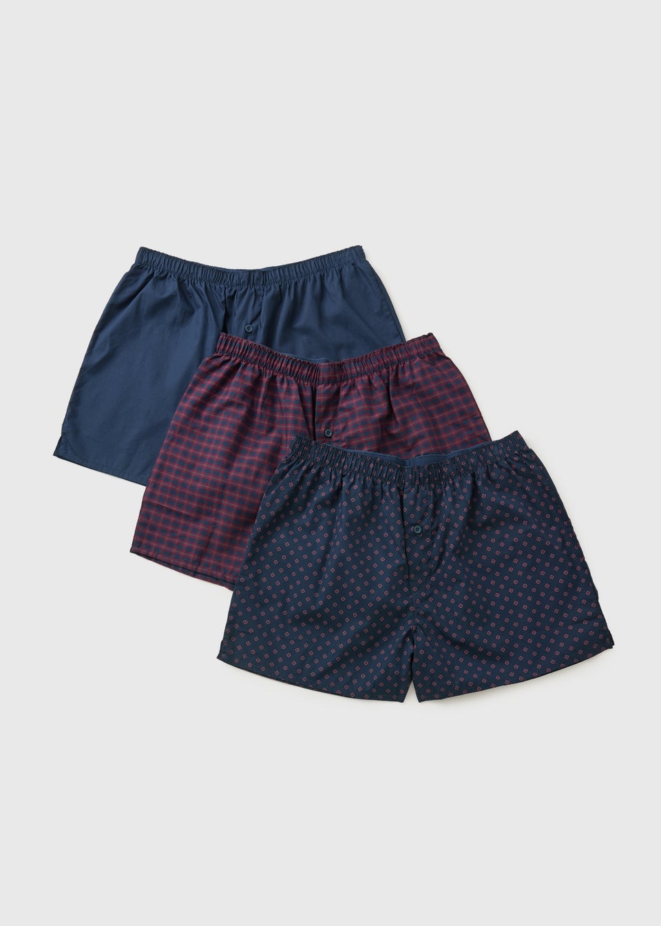 3 Pack Burgundy Geo Check Woven Boxers