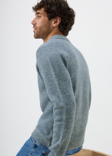 Blue Heavy Weight Long Sleeve Polo Jumper