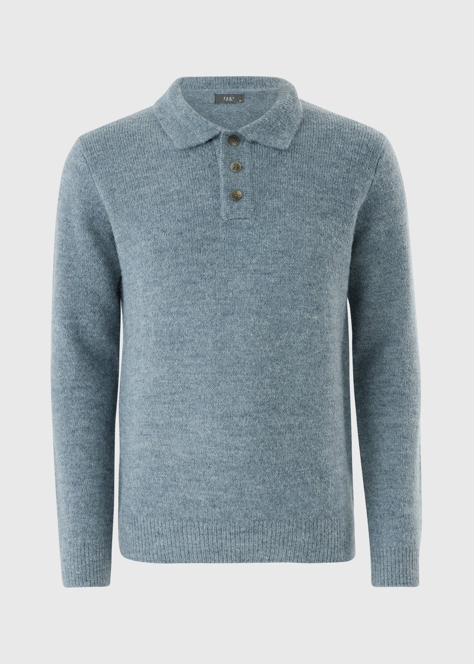 Blue Heavy Weight Long Sleeve Polo Jumper