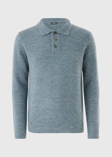 Blue Heavy Weight Long Sleeve Polo Jumper