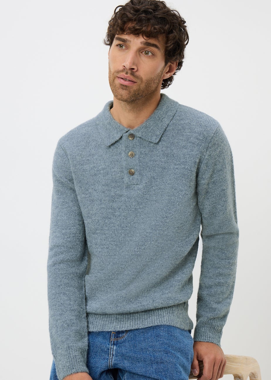 Blue Heavy Weight Long Sleeve Polo Jumper