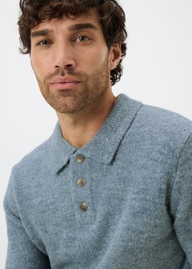 Blue Heavy Weight Long Sleeve Polo Jumper