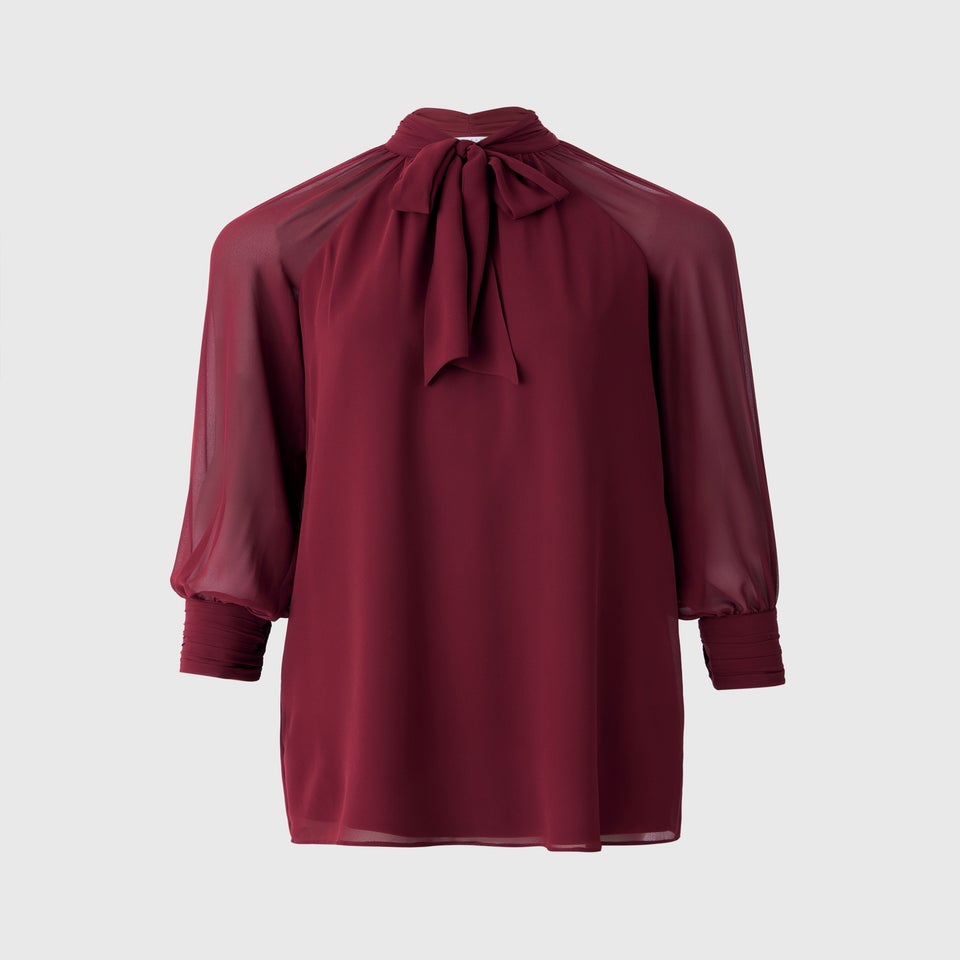 Burgundy Tie Neck Mini Dress