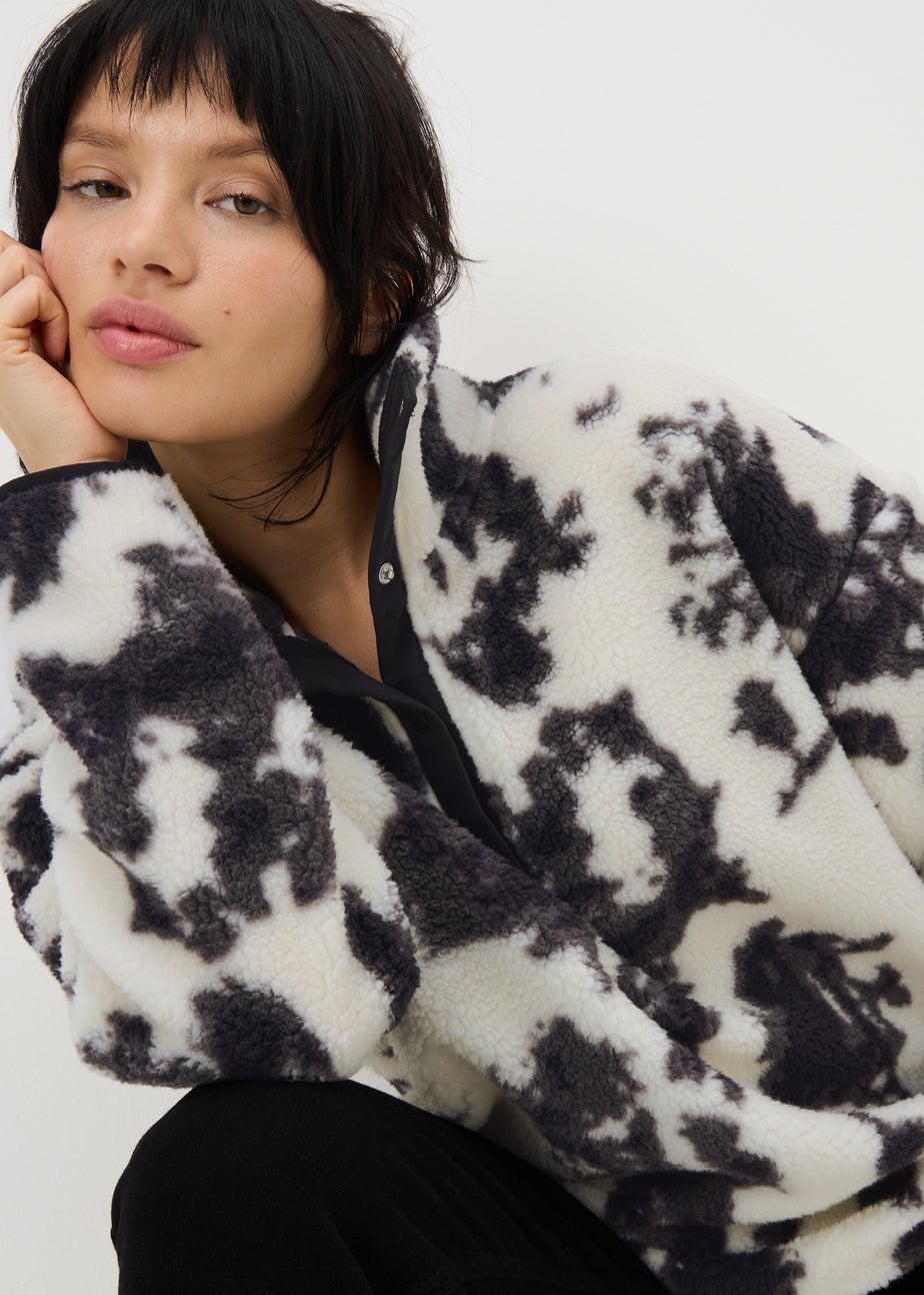 Black Patterned Half Button Borg Fleece