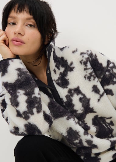 Black Patterned Half Button Borg Fleece