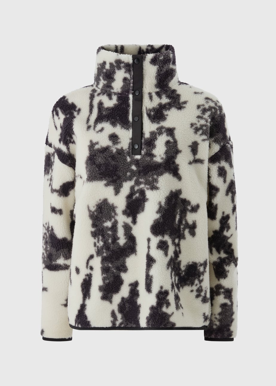 Black Patterned Half Button Borg Fleece