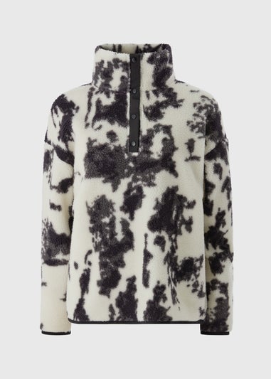 Black Patterned Half Button Borg Fleece