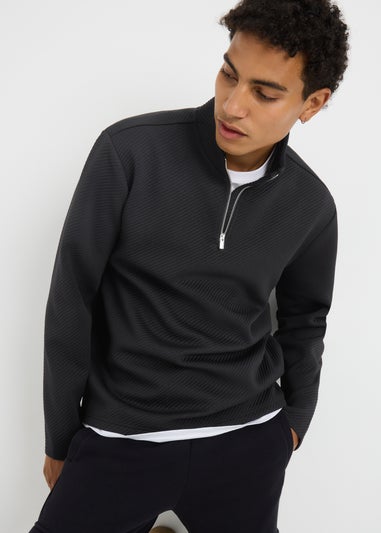 Black Quilted Texture Half Zip Sweatshirt