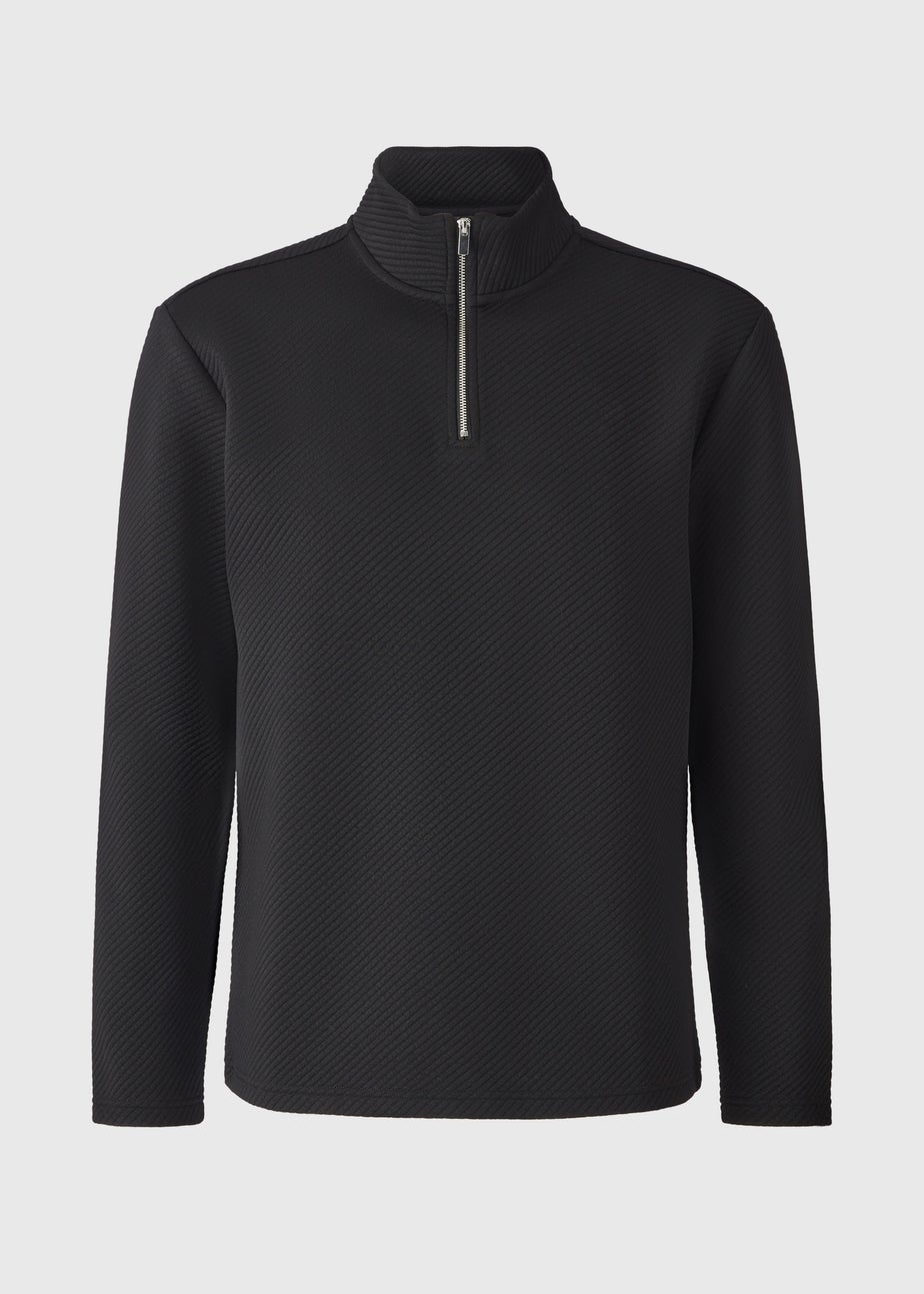 Black Quilted Texture Half Zip Sweatshirt