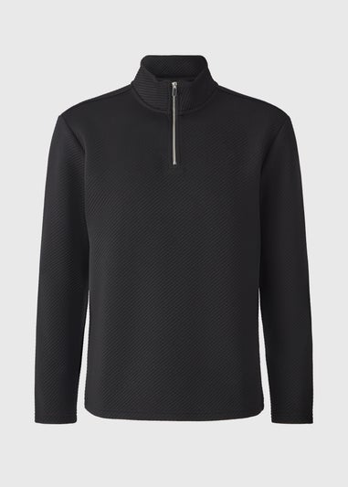 Black Quilted Texture Half Zip Sweatshirt