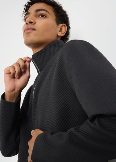 Black Quilted Texture Half Zip Sweatshirt