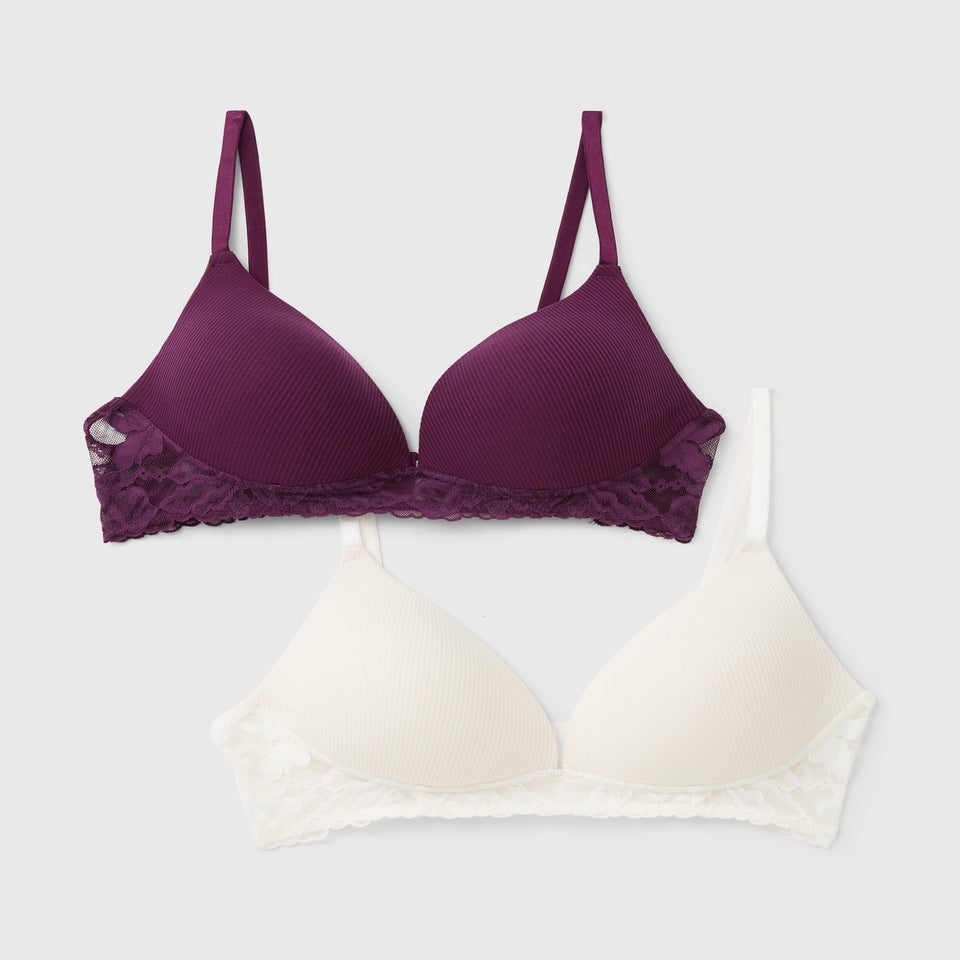 2 Pack Plum & Cream Lace Plunge Bralettes