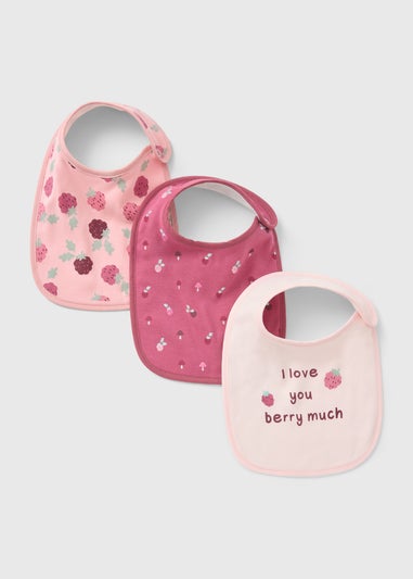 3 Pack Baby Pink Berry Bibs (Newborn-23mths)