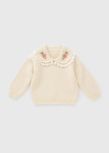 Girls Cream Floral Collar Jumper (1-7yrs)