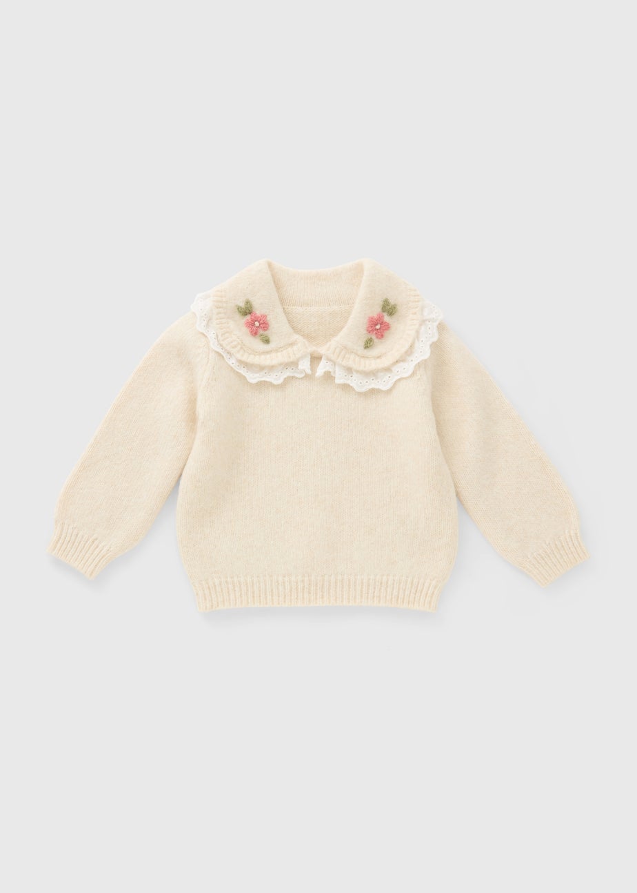 Girls Cream Floral Collar Jumper (1-7yrs)