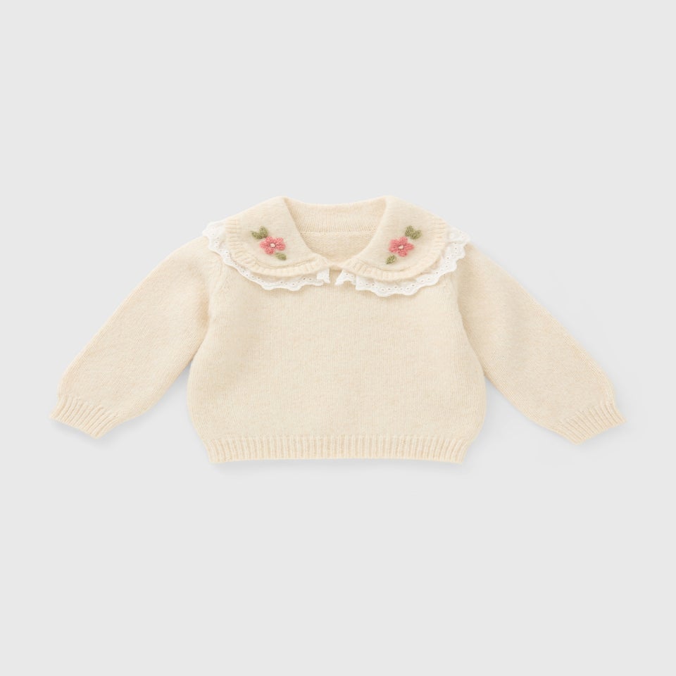 Girls Cream Floral Collar Jumper (1-7yrs)