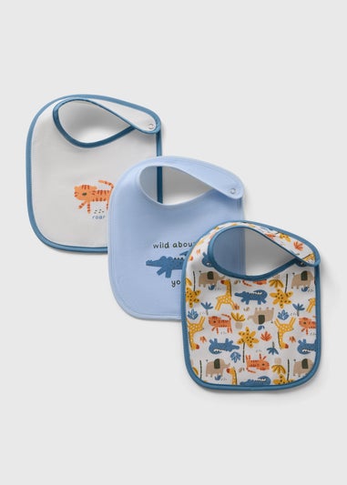 3 Pack Baby Blue Safari Bibs (Newborn-23mths)