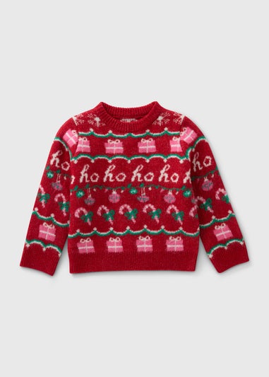 Girls Red HoHoHo Christmas Jumper (1-13yrs)