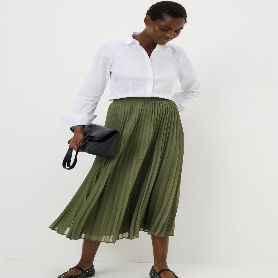 Green Pleated Midi Skirt