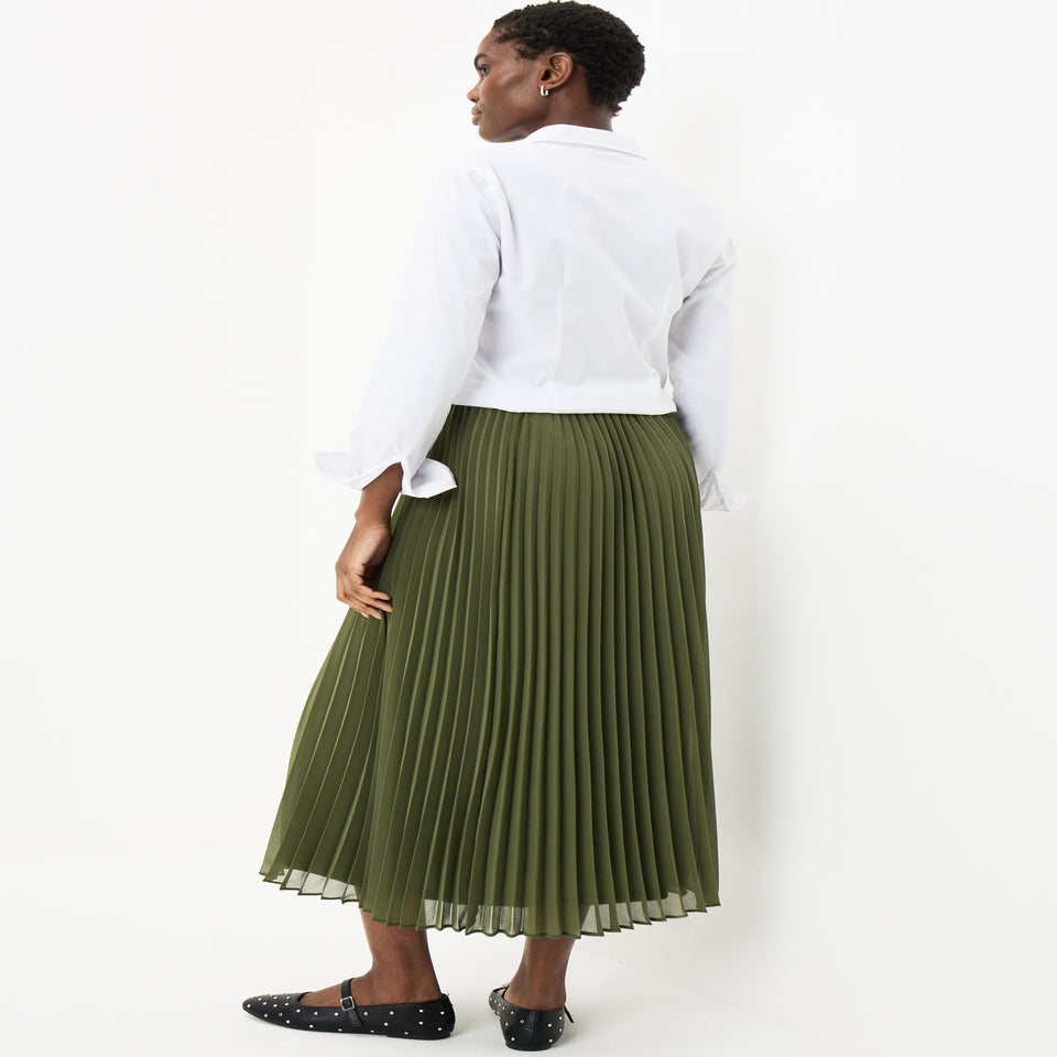 Green Pleated Midi Skirt