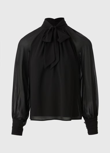 Black Tie Neck Boho Blouse