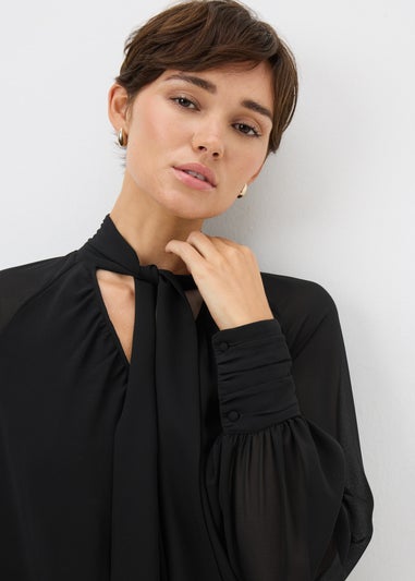 Black Tie Neck Boho Blouse