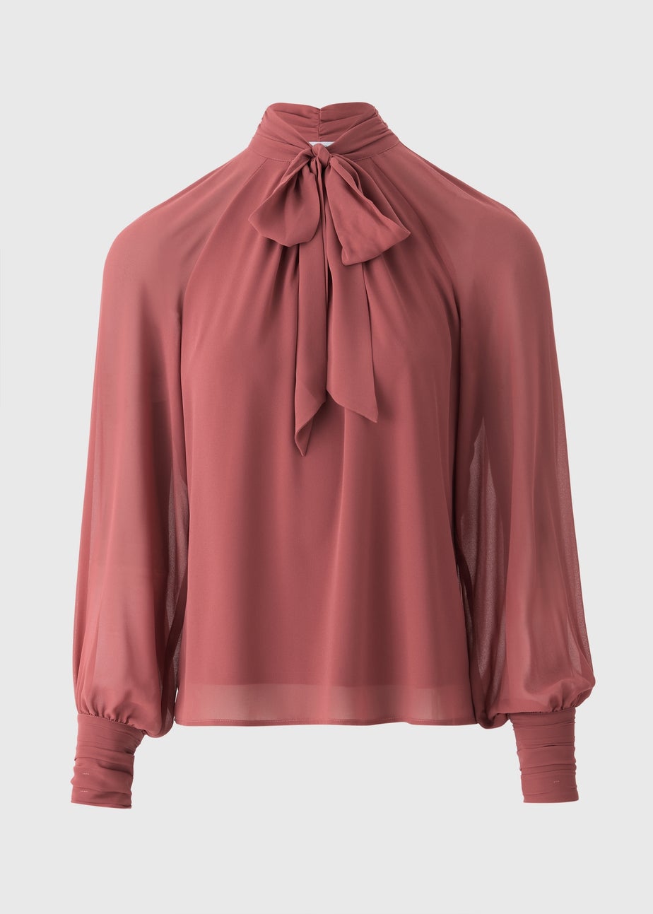 Pink Tie Neck Boho Blouse