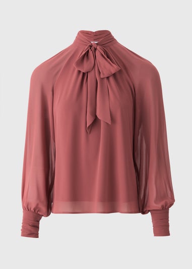Pink Tie Neck Boho Blouse