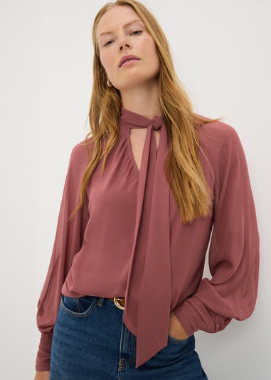 Pink Tie Neck Boho Blouse