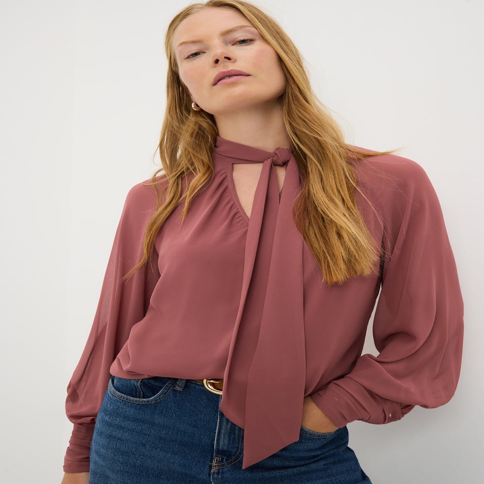 Pink Tie Neck Boho Blouse