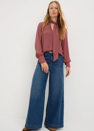 Pink Tie Neck Boho Blouse