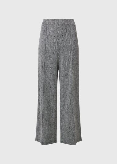 Grey Zigzag Ponte Regular Fit Wide Leg Trousers