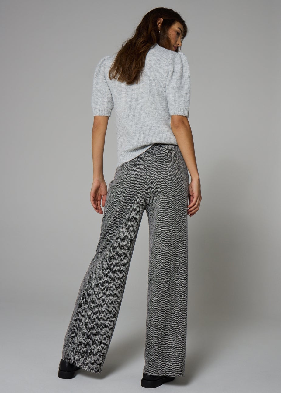 Grey Zigzag Ponte Regular Fit Wide Leg Trousers
