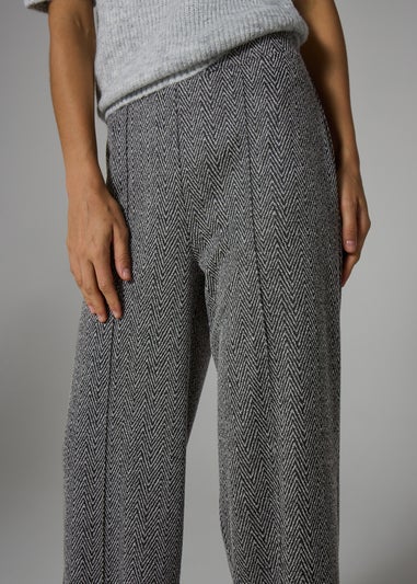 Grey Zigzag Ponte Regular Fit Wide Leg Trousers