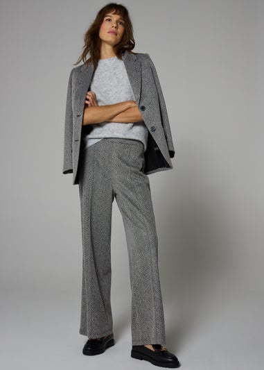 Grey Zigzag Ponte Regular Fit Wide Leg Trousers