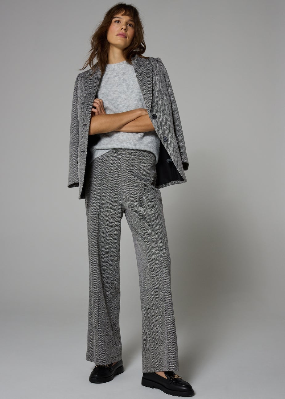 Grey Zigzag Ponte Regular Fit Wide Leg Trousers