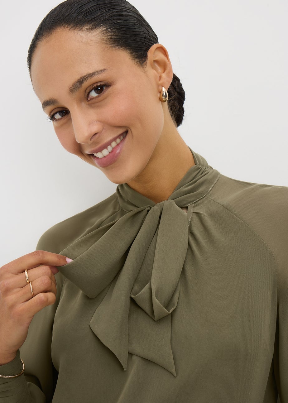 Green Tie Neck Boho Blouse