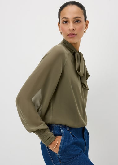 Green Tie Neck Boho Blouse