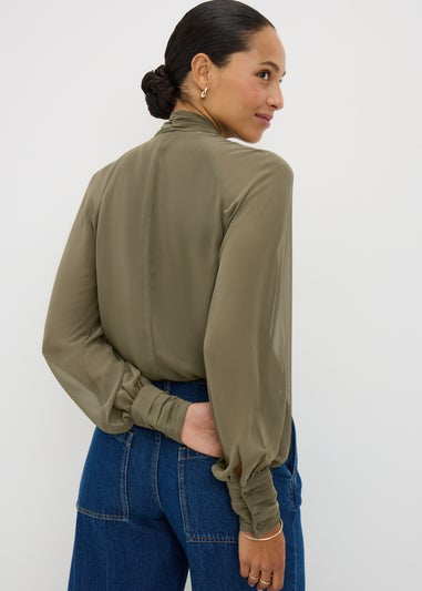 Green Tie Neck Boho Blouse