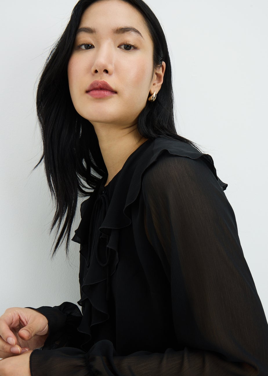 Black Ruffle Romantic Blouse